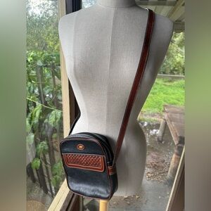 Vintage Bally black & brown woven leather cross-body bag, made in Italy